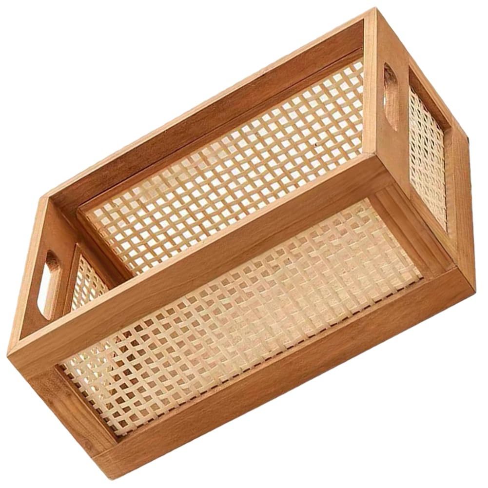 Osmond Decorative Basket Book Storage Woven Baskets for Storage Basket Organizing Nursery Bedroom Rattan Bathroom(L) Wood Color
