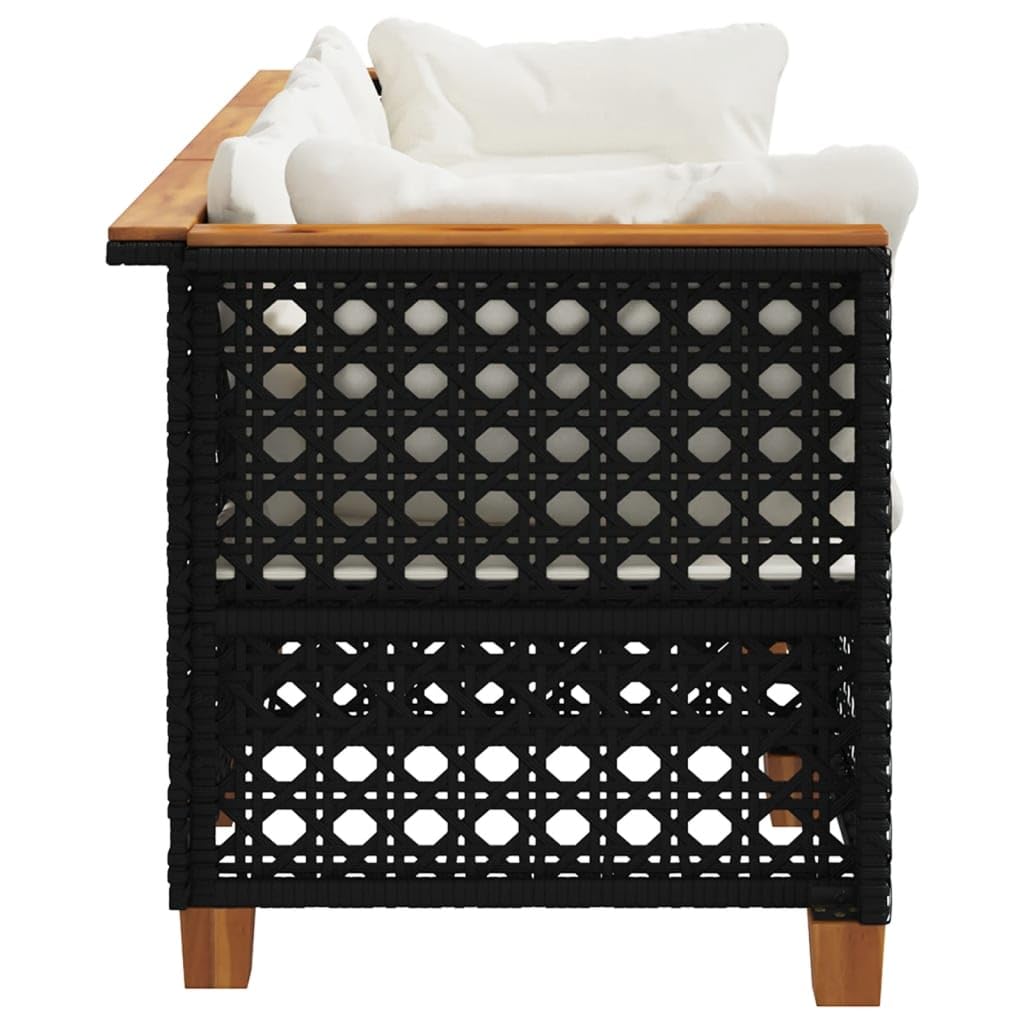Gecheer Divano da Giardino a 3 Posti con Cuscini Nero in Polyrattan,Salotto da Giardino,Salotto da Esterno-PLC345