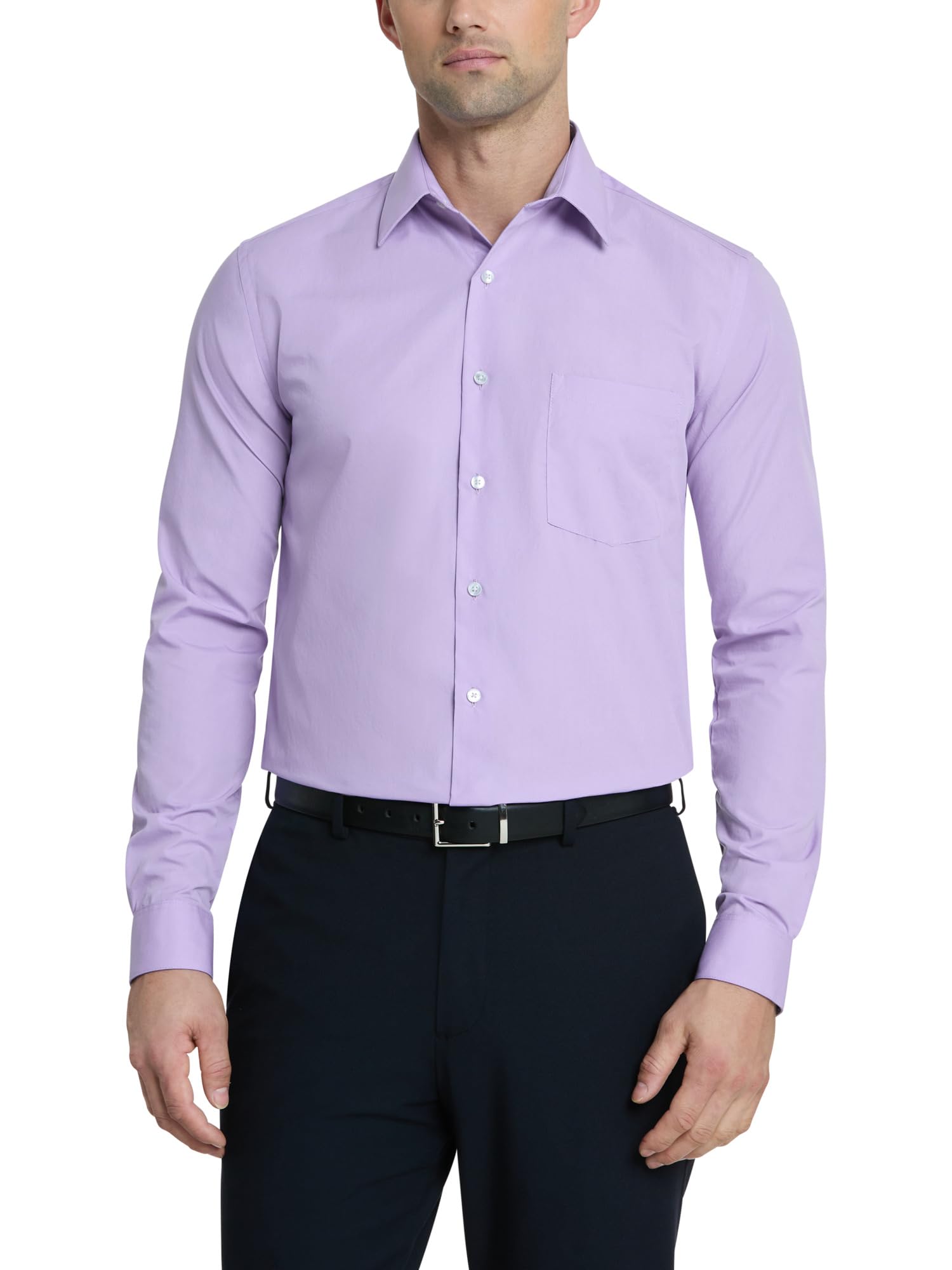 Van Heusen Men's Dress Shirt Regular Fit Poplin Solid, Lavender, 15.5" Neck 32"-33" Sleeve