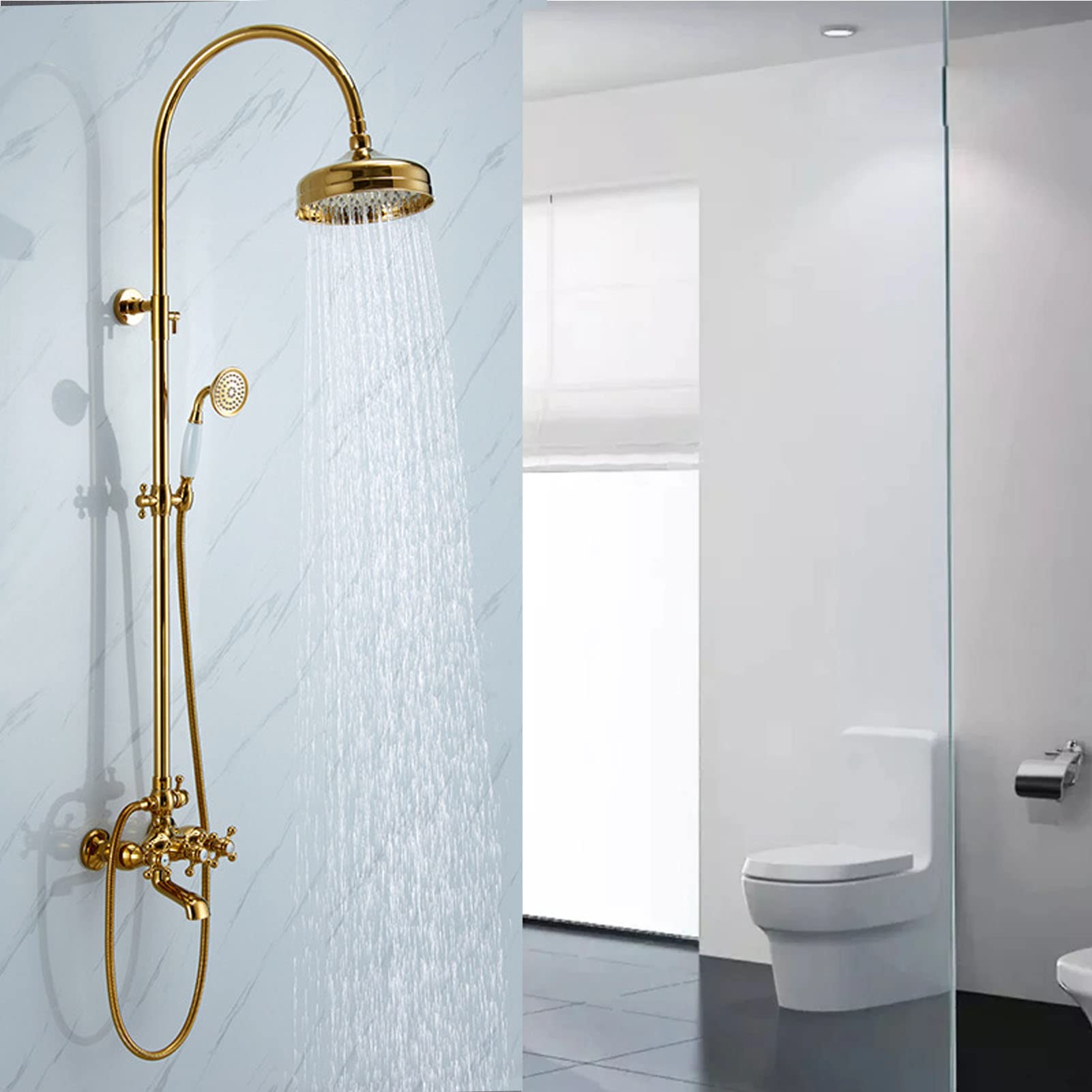 Système de douche vintage 3 fonctions avec pomme pluie 8" et bec de baignoire
