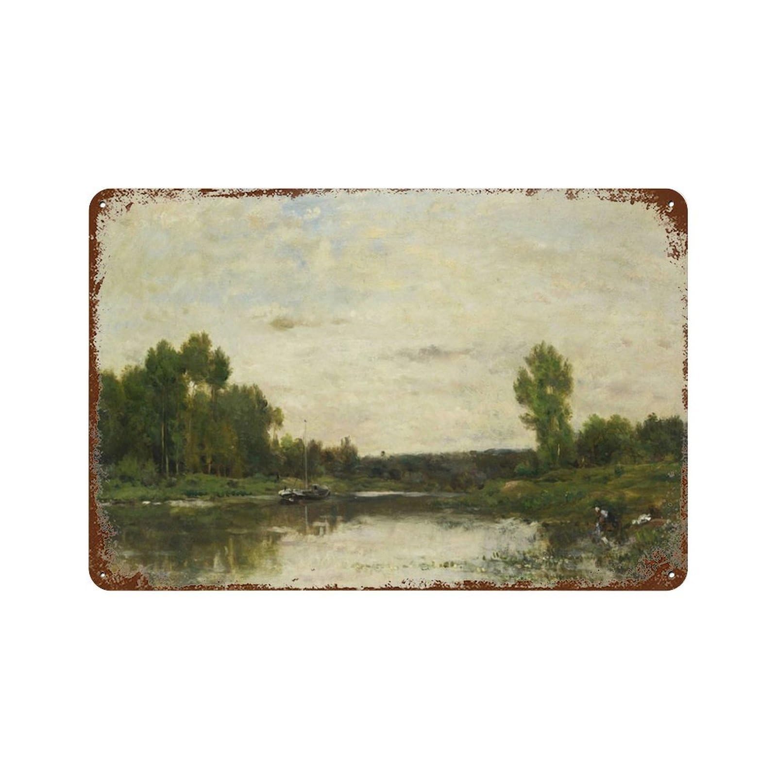 xiaoxiaoshen Pond Painting Vintage Country Landscape Wall Decor Art Metal Tin Poster Modern Home Decor Art Home Bar Shop Decorations Vintage Sign 20x30cm