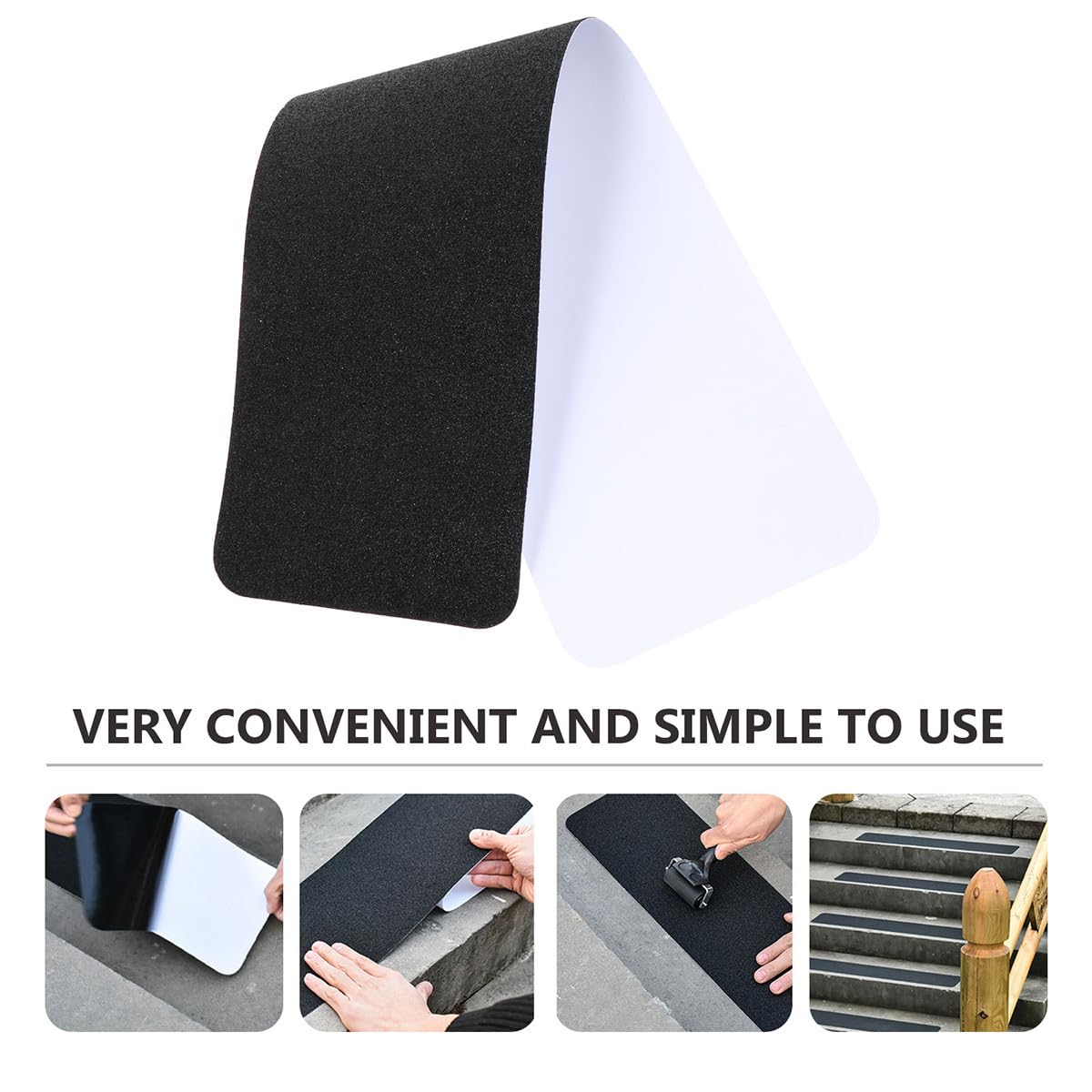 Beavorty Lot de 4 Bandes Antidérapantes en Pvc Noir pour Escaliers Intérieurs et Surfaces Décoratives, Adhésif Imperméable et Anti-âge pour Sécurité Renforcée
