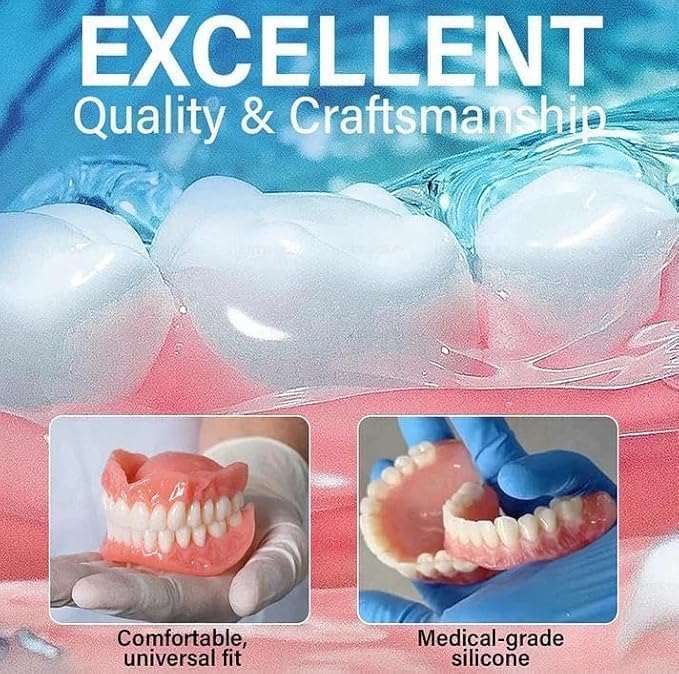 Premium Silicone Denture Reline Kit - Soft Reline Set for Secure Upper/Lower Dentures - All-Day Comfort for Men & Women