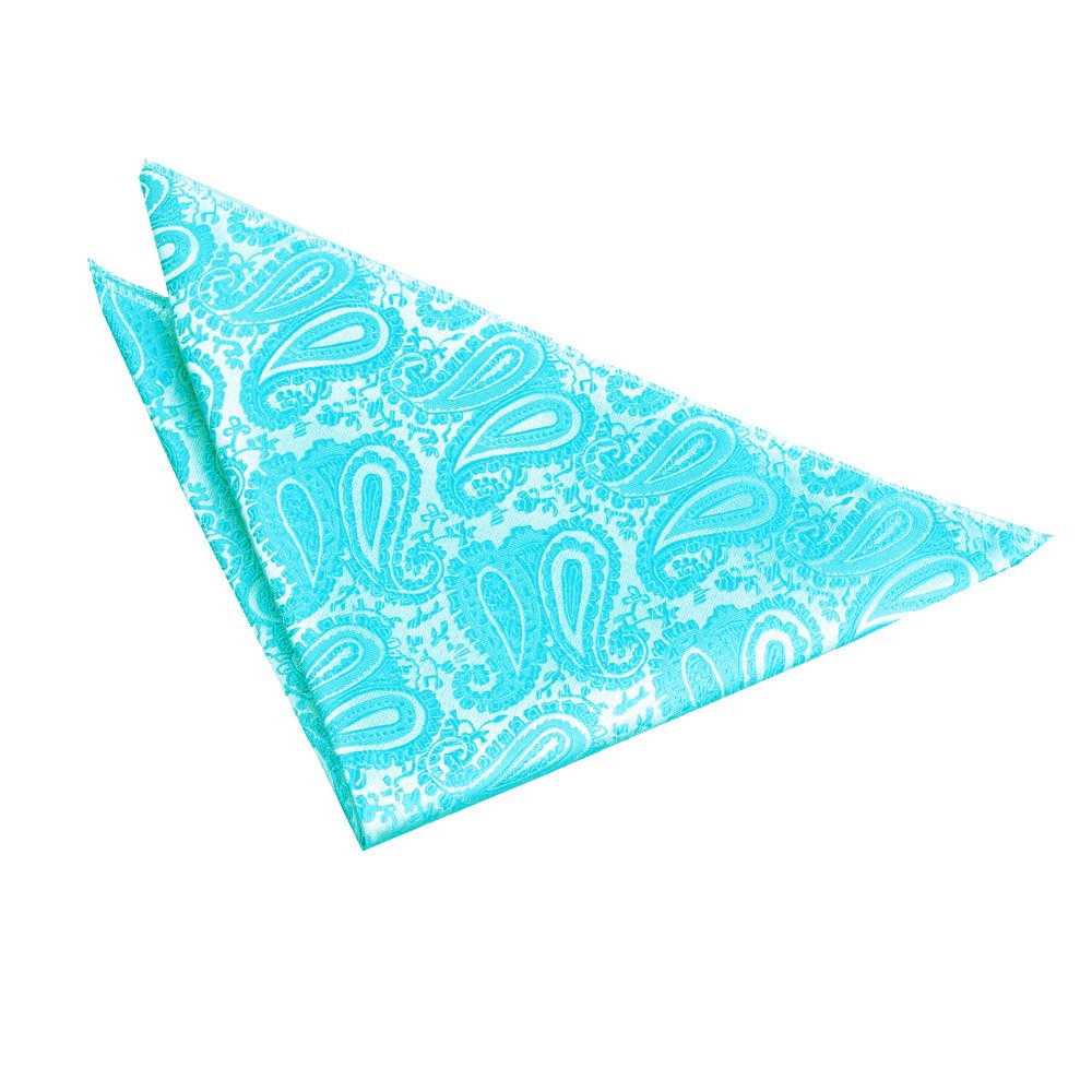 DQT Mens Paisley Floral Jacquard Pocket Square - Wedding, Business & Formal Suit Handkerchief - Turquoise
