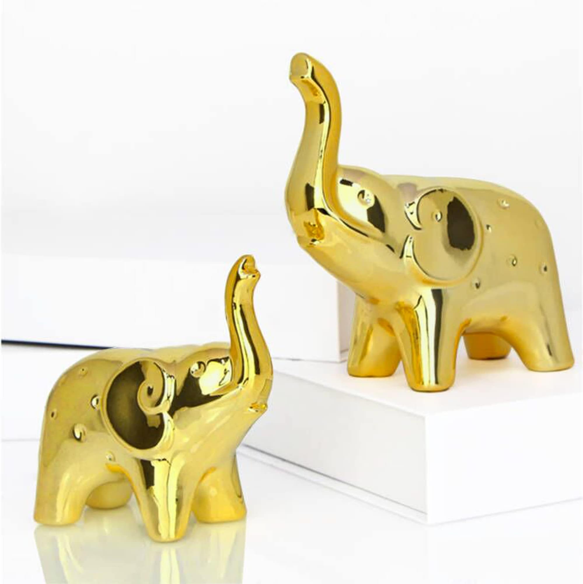 FANTESTICRYAN Gold Elephant Statue Figurines Home Decor Modern Living Room Ornaments Mather Baby Lucky Small Animal Decor Sculpture (Pair Elephant)