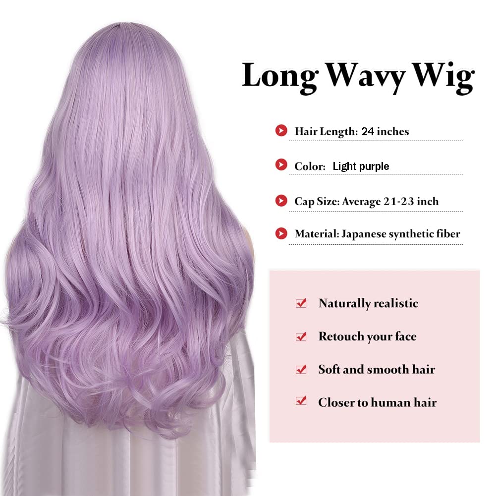 Fancy Hair Long Curly Wavy Hair Wigs Heat Resistant Synthetic Daily Party Cosplay Wigs for Women Light purple