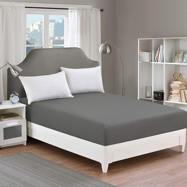 RUIKASI Super King Fitted Sheet Deep - Dark Grey Superking Fitted Sheet 40cm/16 inch, Ultra Soft Bottom Sheet 183X200cm