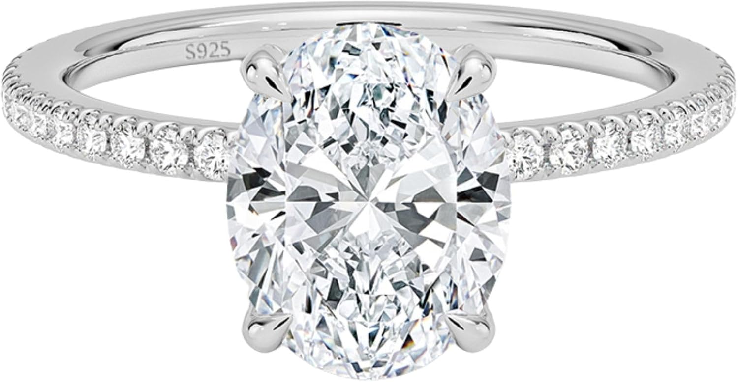 3CT Sterling Silver Engagement Rings AAAAA Cubic Zirconia CZ Wedding Bands For Women Oval Solitaire Simulated Diamond Silver/Gold Size 5-10