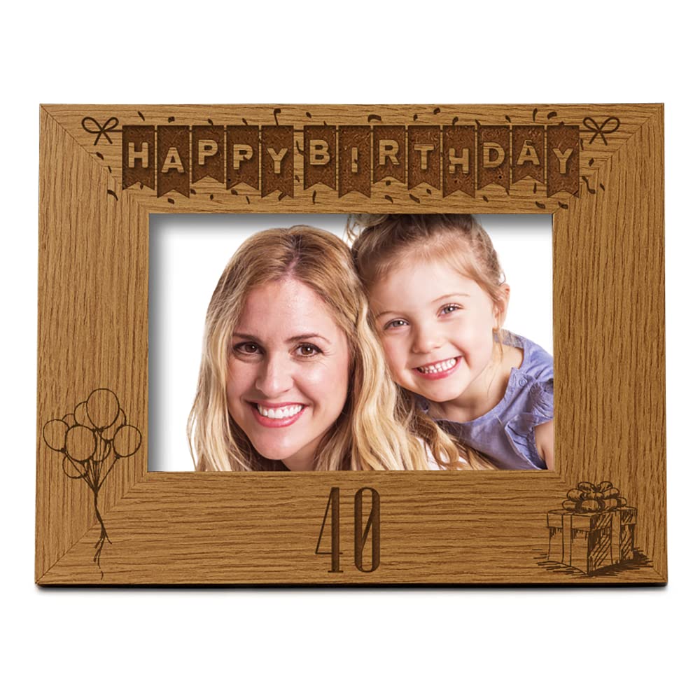 Happy 40th Birthday Engraved Photo Frame Gift Stars and Balloons Landscape (8 x 10 Inch)