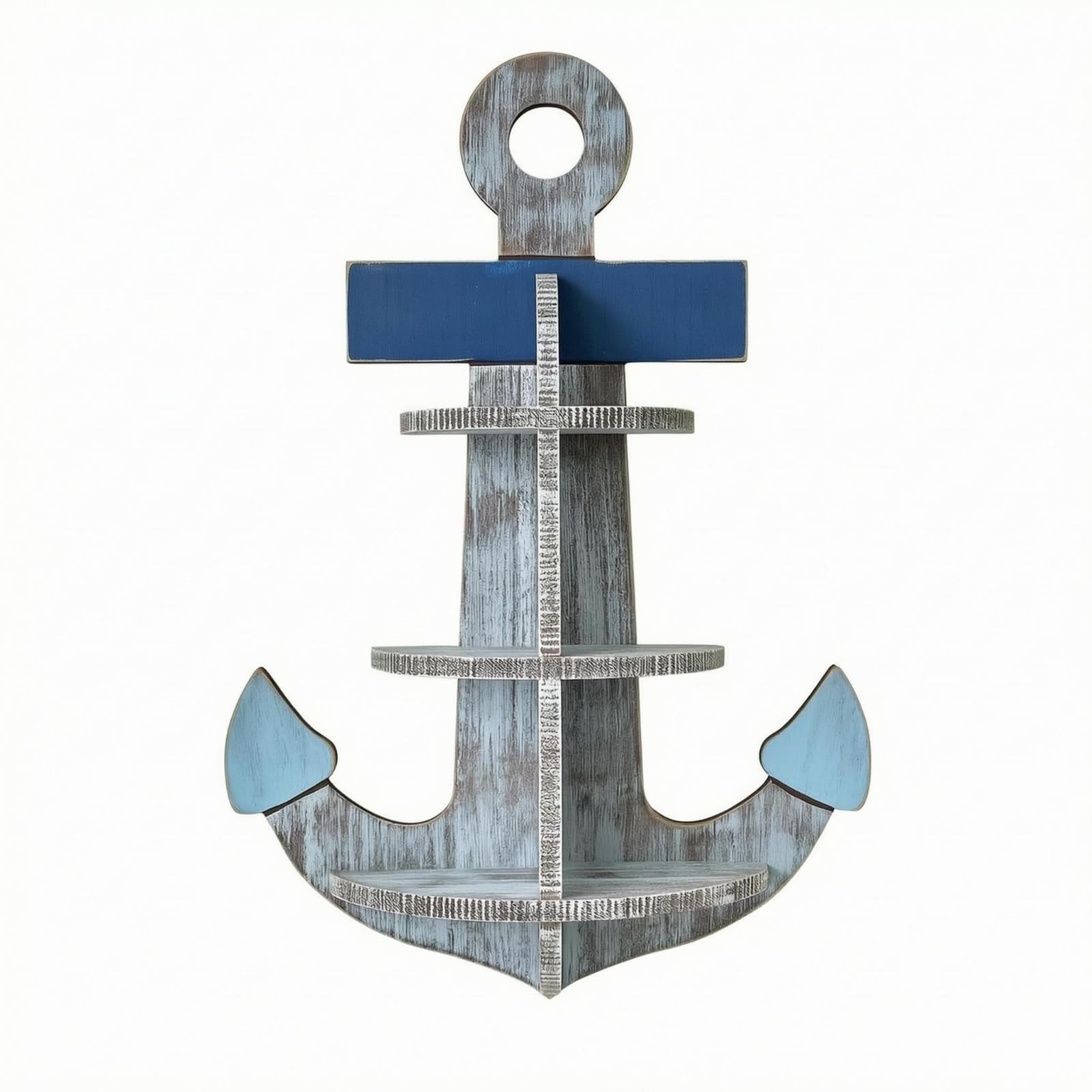 Küsteninspiriertes Wandregal Wandregal Handgefertigt Metall- Rustikal Wohndeko, 58 cm X 40 cm X 12 cm, Großer Anker-Regal