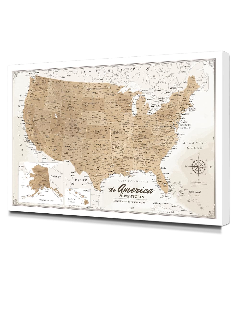 IPIC Vintage USA Maps for Wall, Map of the United States, Size 36x24 in