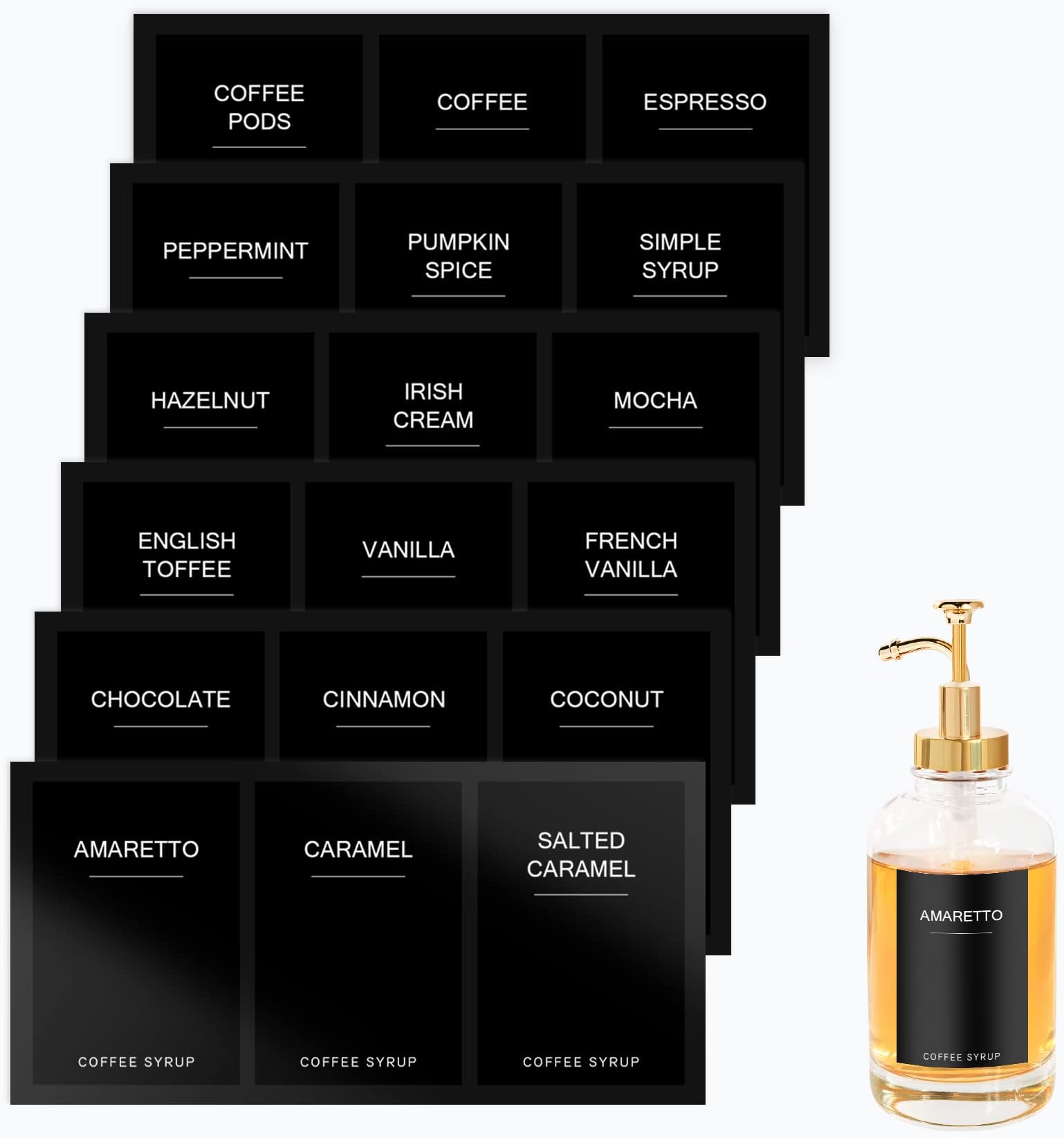 AIEX Coffee Syrup Labels, 84pcs Waterproof White Minimalist