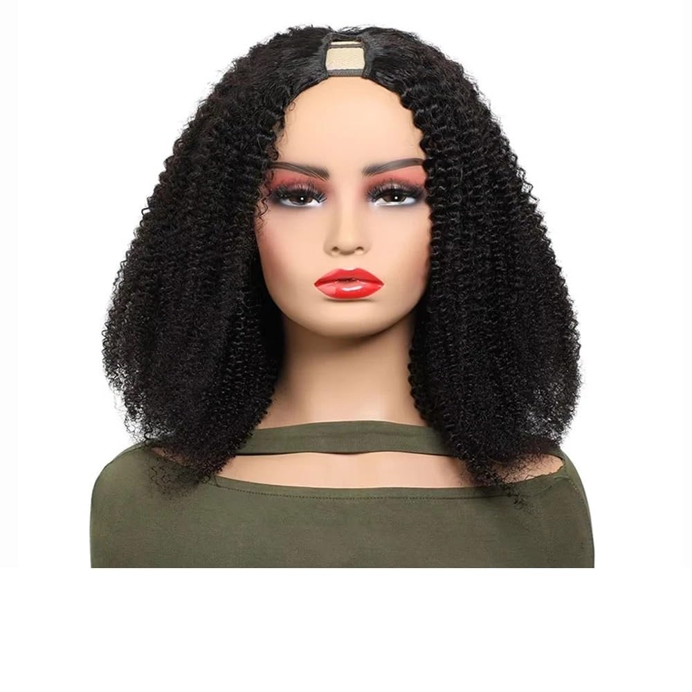 Parrucca con riga a V, colore naturale, capelli umani for donne, densità 180, riccia, riga sottile, parrucche crespe con clip.(22inch)