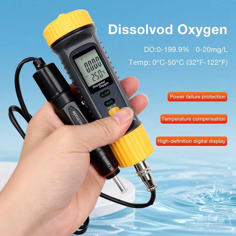 Misuratore di Ossigeno Disciolto Bluetooth con Display LCD Digitale Professionale per la Qualità 'Acqua 0.0‑20.0mg/L 0°C-50°C Misuratore di Temperatura