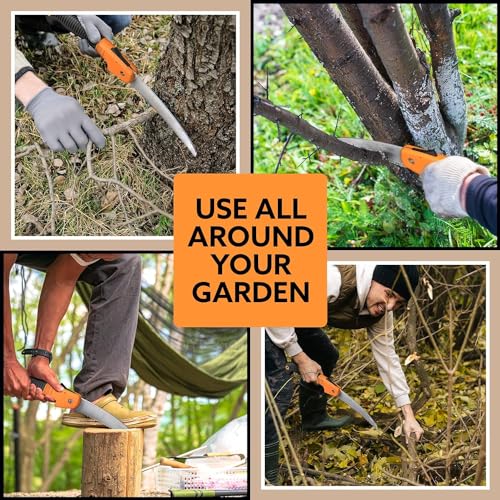 Image of JD FRESH Folding Hand Saw for Wood Cutting, 7.5 Inch 65Mn High Carbon Steel Triple Cut Blade for cutting, pruning, camping, gardening and Outdoor Use, Safety Lock, Anti Slip Handle, Black & Orange
