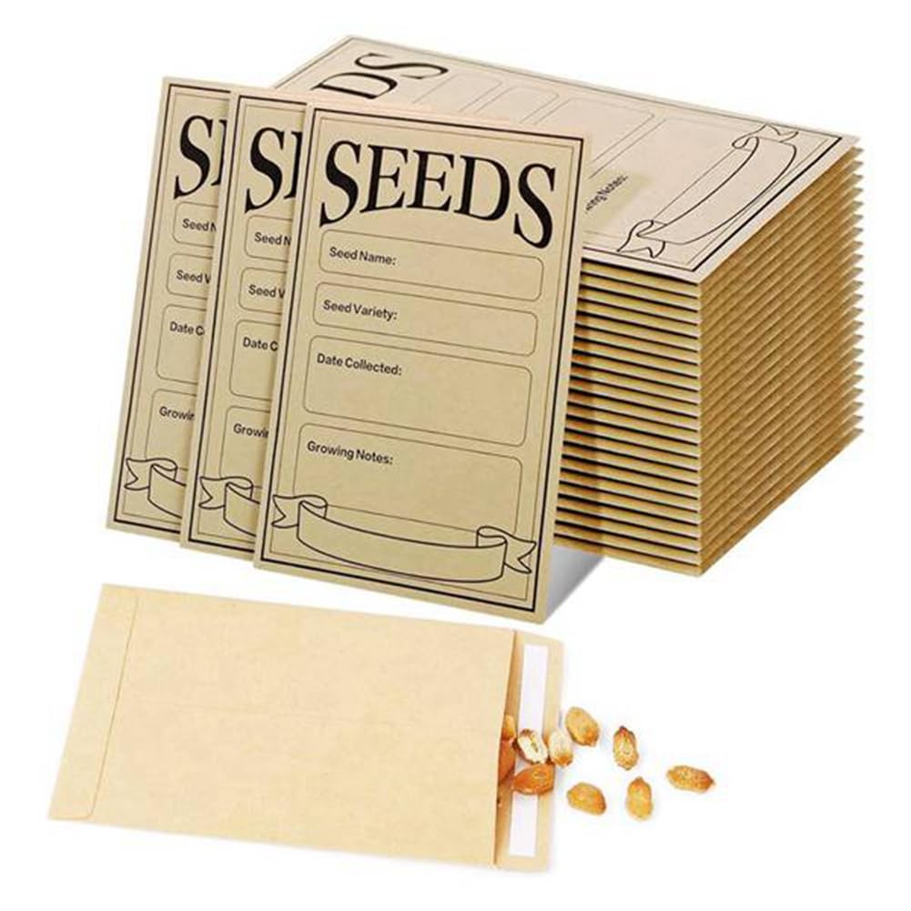Iskdjbjg Brown 200Pcs Seed Packets Envelopes, Self Sealing Kraft Small Seed Envelopes For Seed Storage Resealable Seed Saving Envelopes