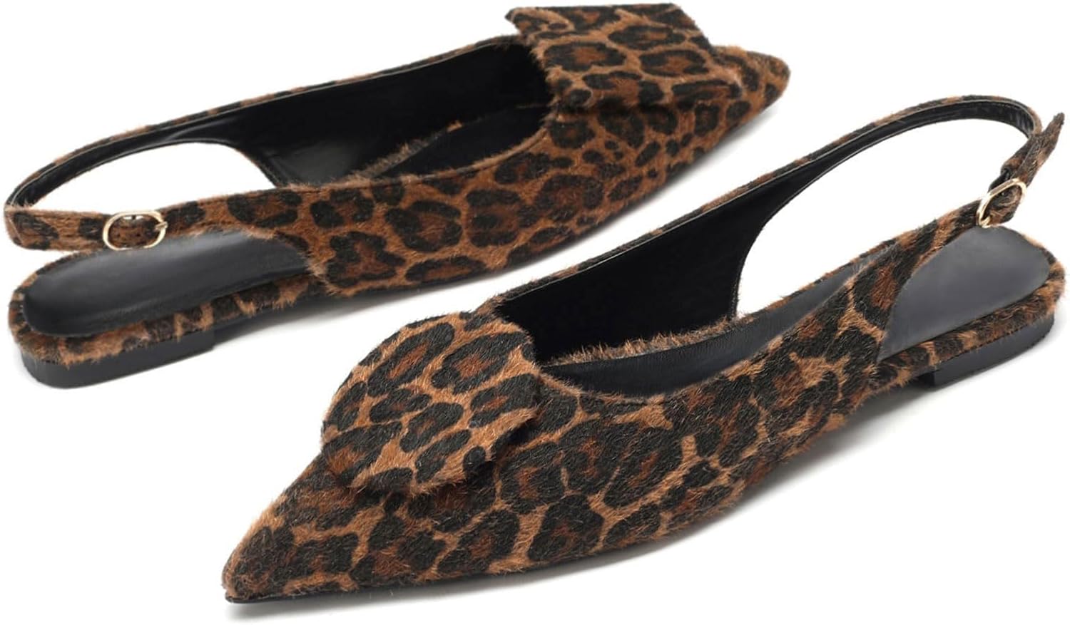 Women's Fashion Pointed Closed Toe Slingback Flats Chic Circle and Square Decorative Patches Casual Dressy Ballet Flat Shoes for Women