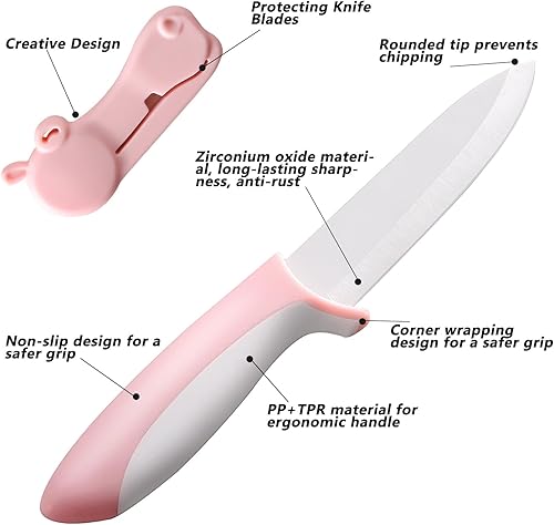 Miniatura 2 de Cuchillo de pelar de cerámica  4 pulgadas con hoja de cerámica afilada y cubierta única de hipopótamo  Cuchillo de cocina con mango de frutas y