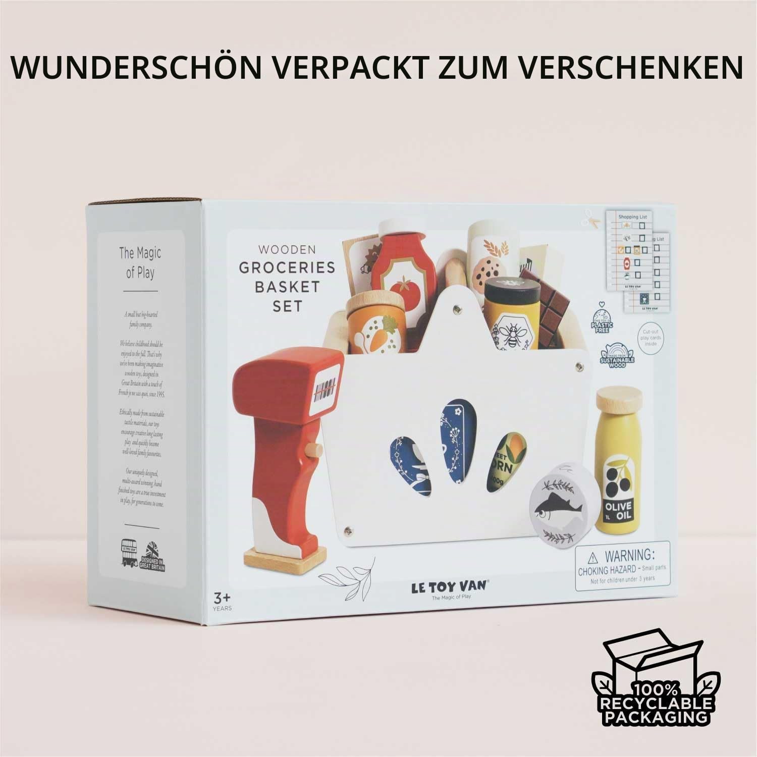 Le Toy Van Einkaufskorb- und Scanner-Lernspiel aus Holz, für Kinder ab 2 Jahren, 13 Zubehörteile inklusive, ökologisches Spiel, Montessori, hergestellt aus FSC