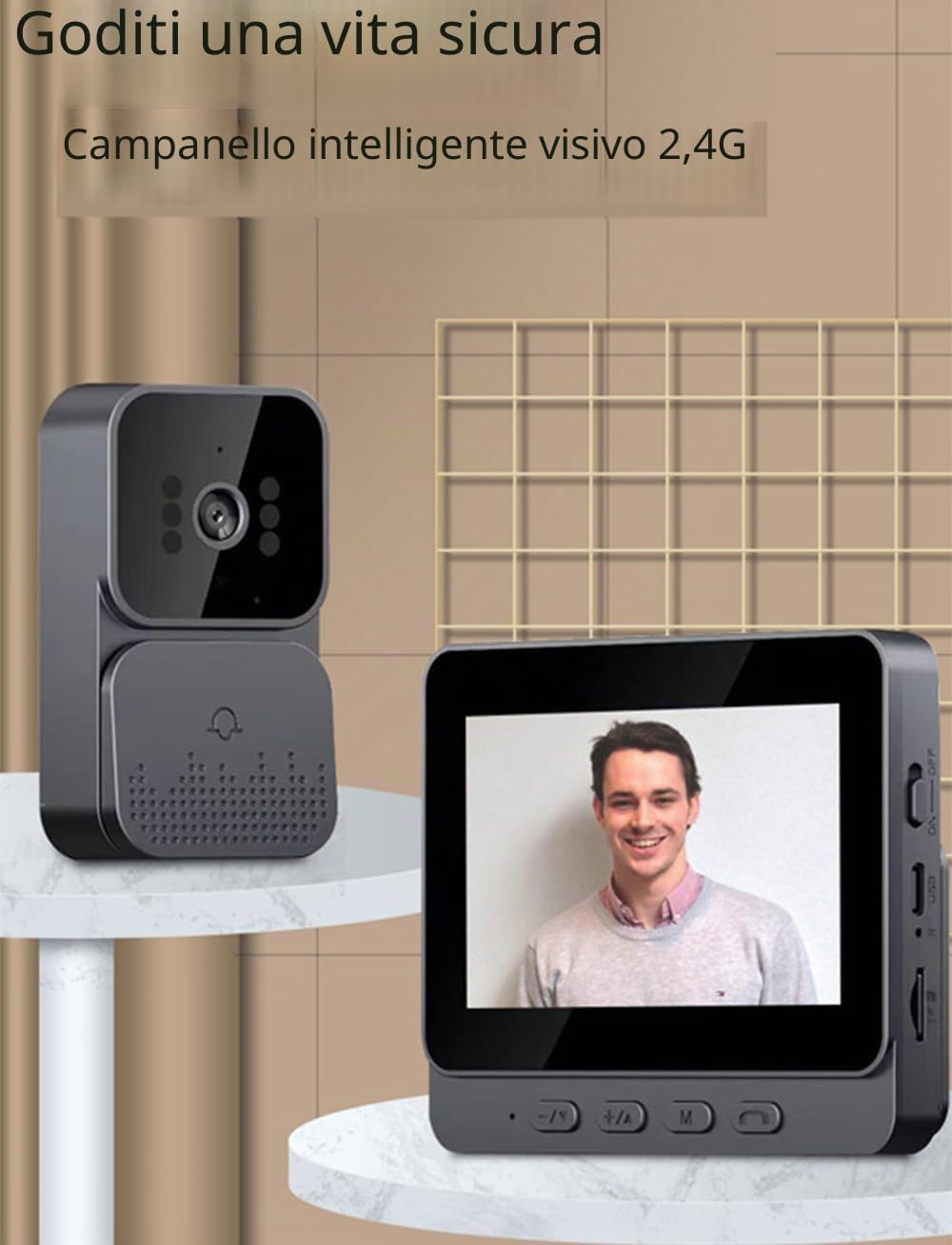 Campanello Senza Fili Da Esterno 1080P Videocitofono Wireless con Schermo Ips Da 4,3 Pollici Videocitofono Visione Notturna A Infrarossi Campanello Wireless per Esterni E Schermo