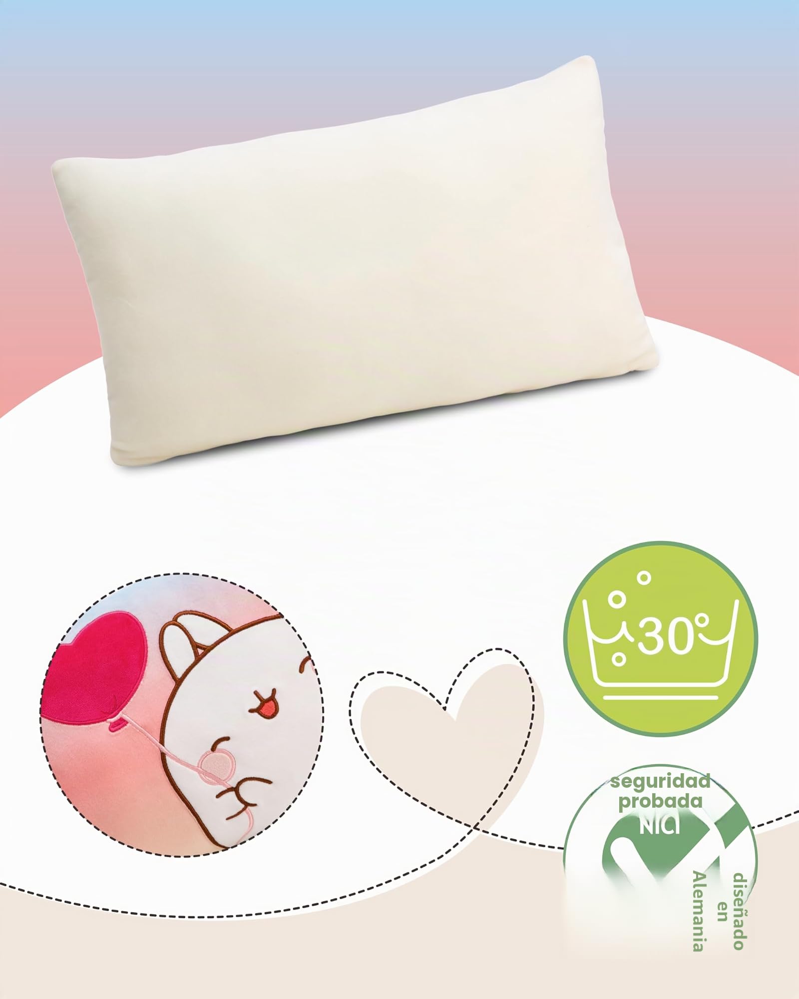 NICI cojín MOLANG 43x25cm colorido - Cojín de peluche mullida para niños, niñas, bebés y amantes de los peluches, ideal para casa, la guardería o de viaje - 61677
