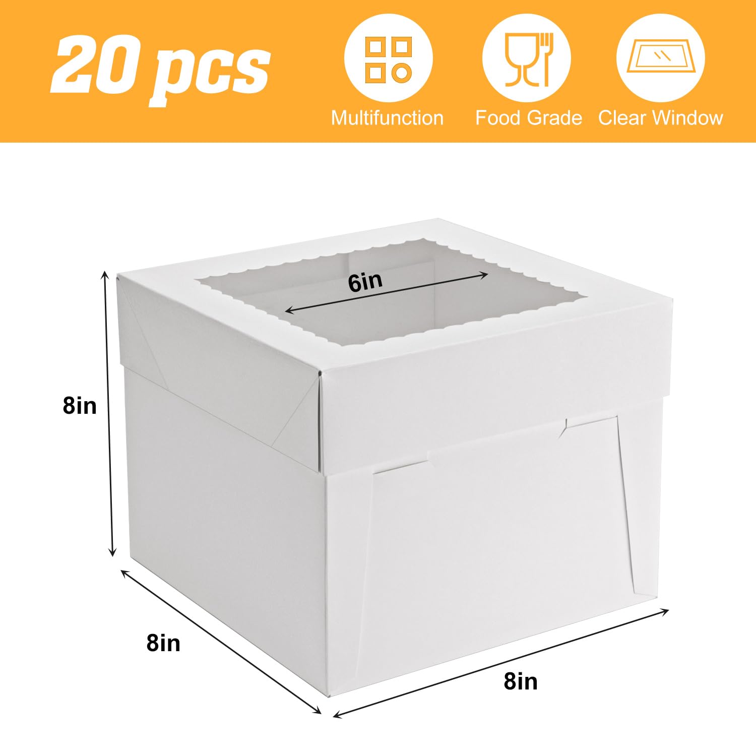 20 scatole quadrate per torte da forno con finestra, bianche, grandi scatole di cartone per torte, dolci, biscotti, torte, dolcetti