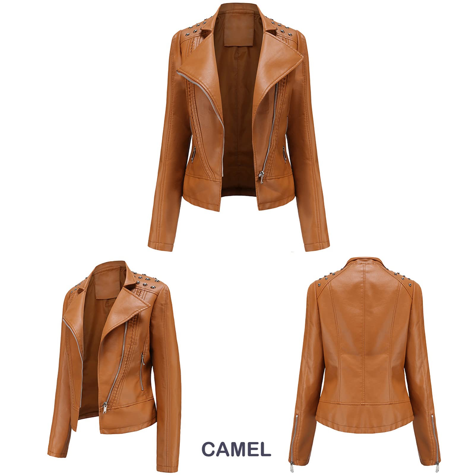Veste en cuir pour femme - Courte cintrée - Veste en cuir synthétique avec fermeture éclair - Veste de moto gothique punk - Veste de moto surdimensionnée - Coupe-vent - Respirante - Veste softshell