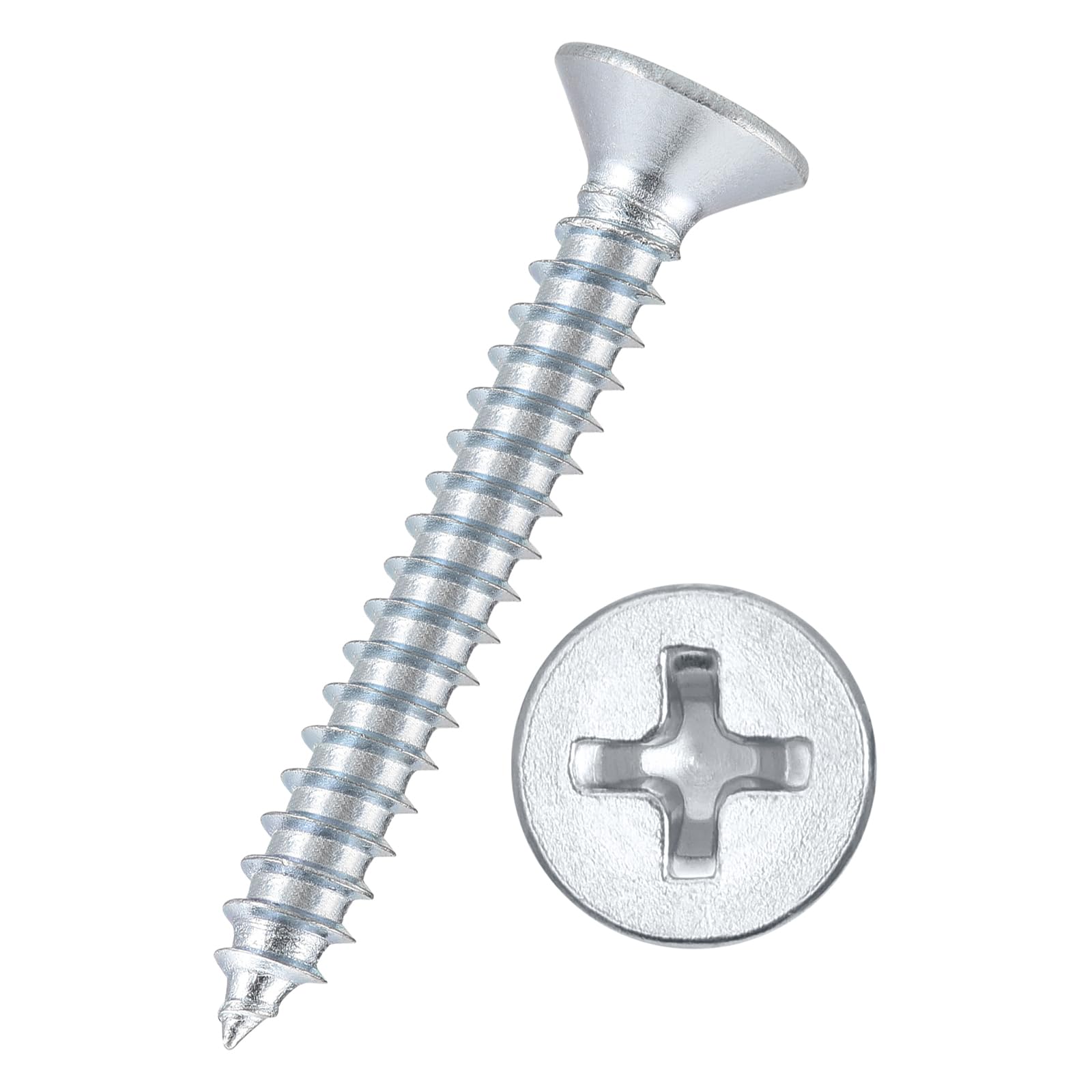 Kozelo 600pcs Phillips Flat Head Wood Screws - [#8x1-1/4"] Carbon Steel Countersunk Self Tapping Screws for Furniture Assembly, Interior Trim, Outdoor Construction, Bluish-white — image 1