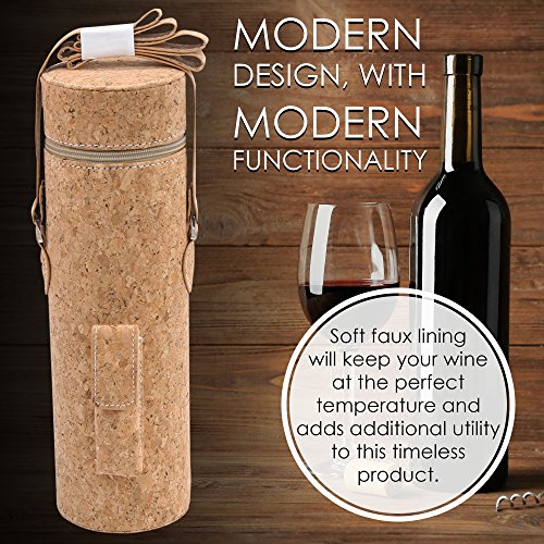 Primeware Wine Tote Travel Bag Bottle Wine Bag Carrier/Easy to Carry Shoulder Strap/Corkscrew Included/Great Gift (Cork)