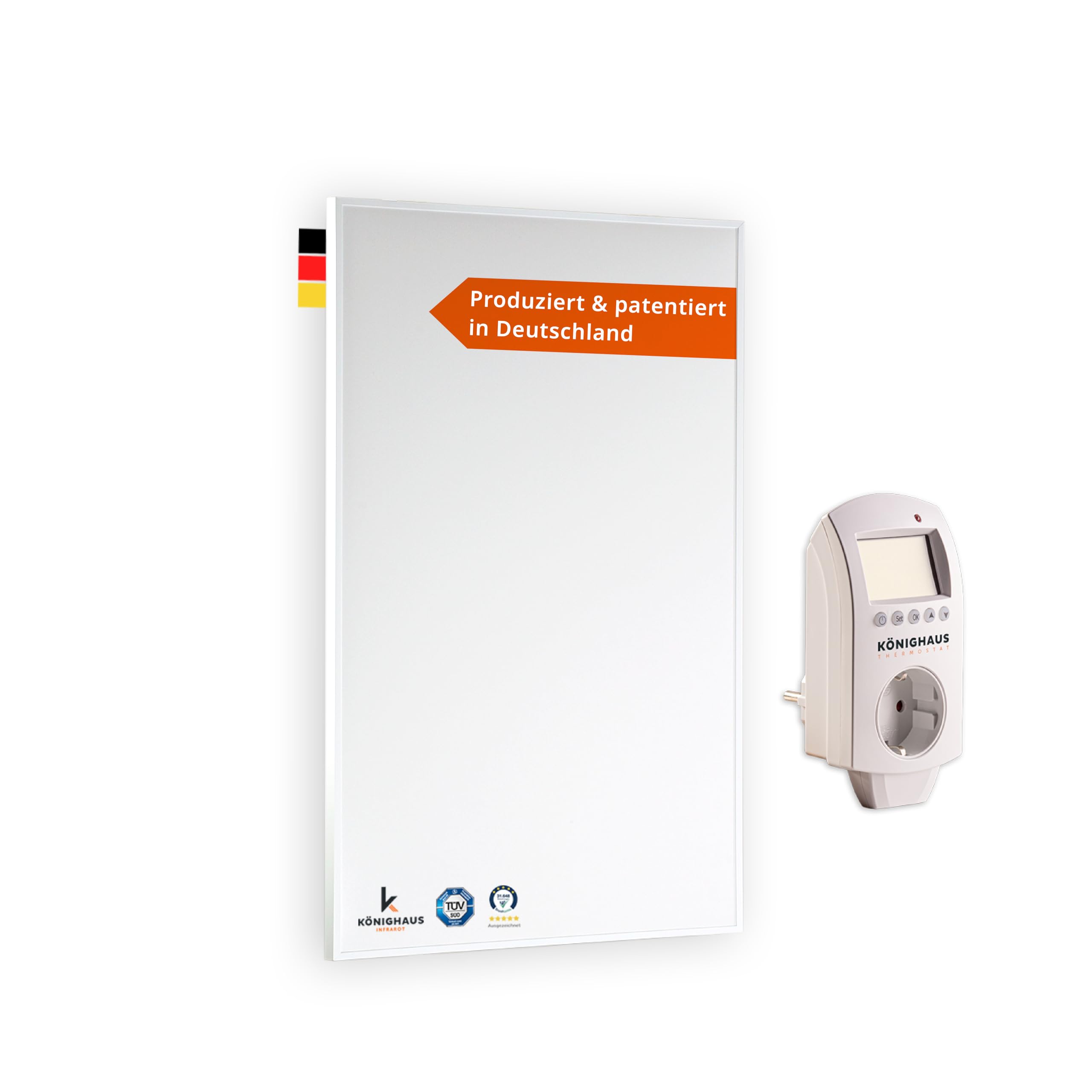Könighaus Infrarotheizung - 450 Watt mit TÜV SÜD + 5 Jahre Herstellergarantie ✓ Doppelter Überhitzungsschutz ✓ Heizkörper in 2-4 min auf Betriebstemperatur ✓ inkl. Thermostat