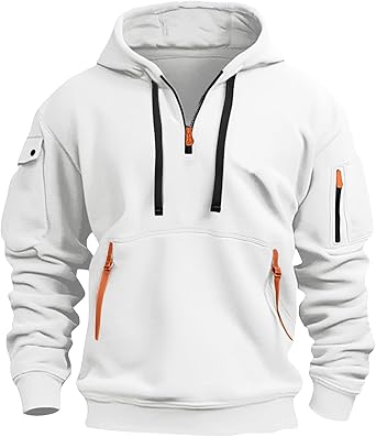 Fall Winter Quarter Zip Hoodie Men Pullover Tactical Sweatshirt Vintage Long Sleeve Casual Hoodies with Pockets