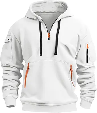 Fall Winter Quarter Zip Hoodie Men Pullover Tactical Sweatshirt Vintage Long Sleeve Casual Hoodies with Pockets