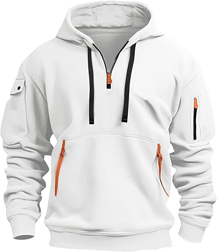 Fall Winter Quarter Zip Hoodie Men Pullover Tactical Sweatshirt Vintage Long Sleeve Casual Hoodies with Pockets