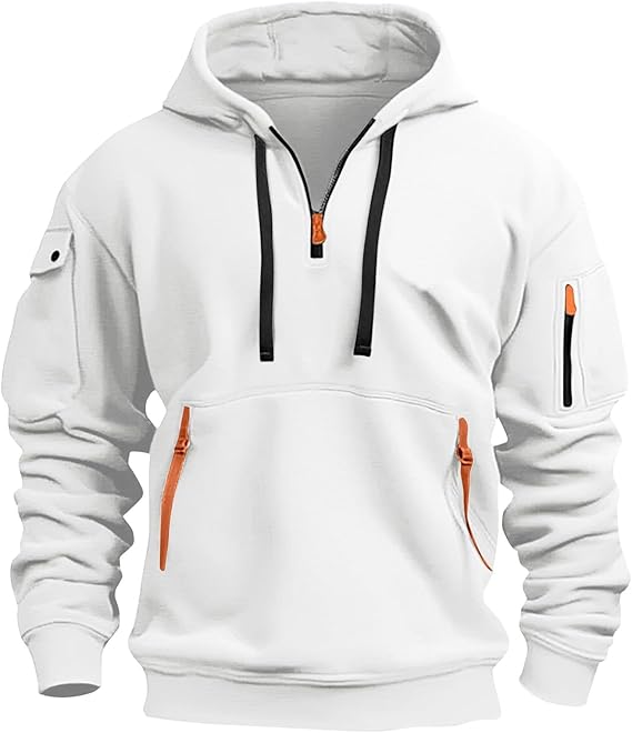 Fall Winter Quarter Zip Hoodie Men Pullover Tactical Sweatshirt Vintage Long Sleeve Casual Hoodies with Pockets