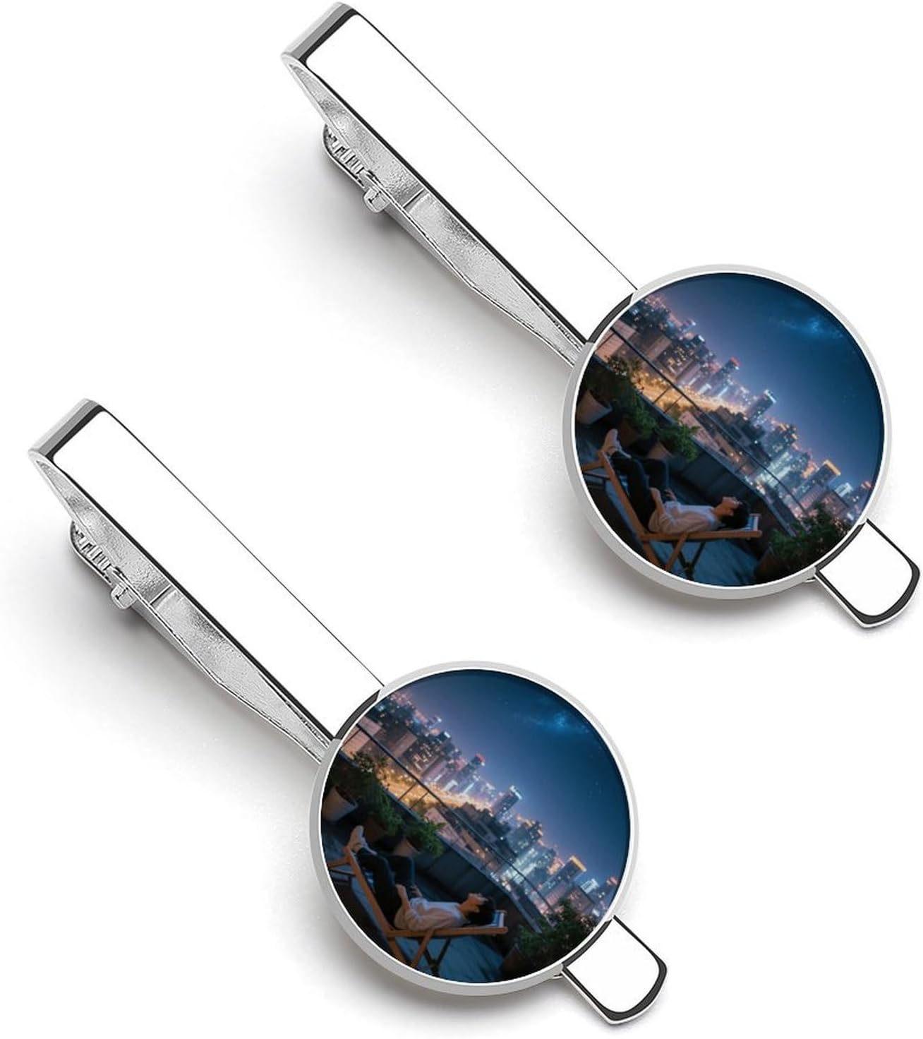 Starry Sky City Rooftop Tie Clip Tie Bar Tie Clips for Men