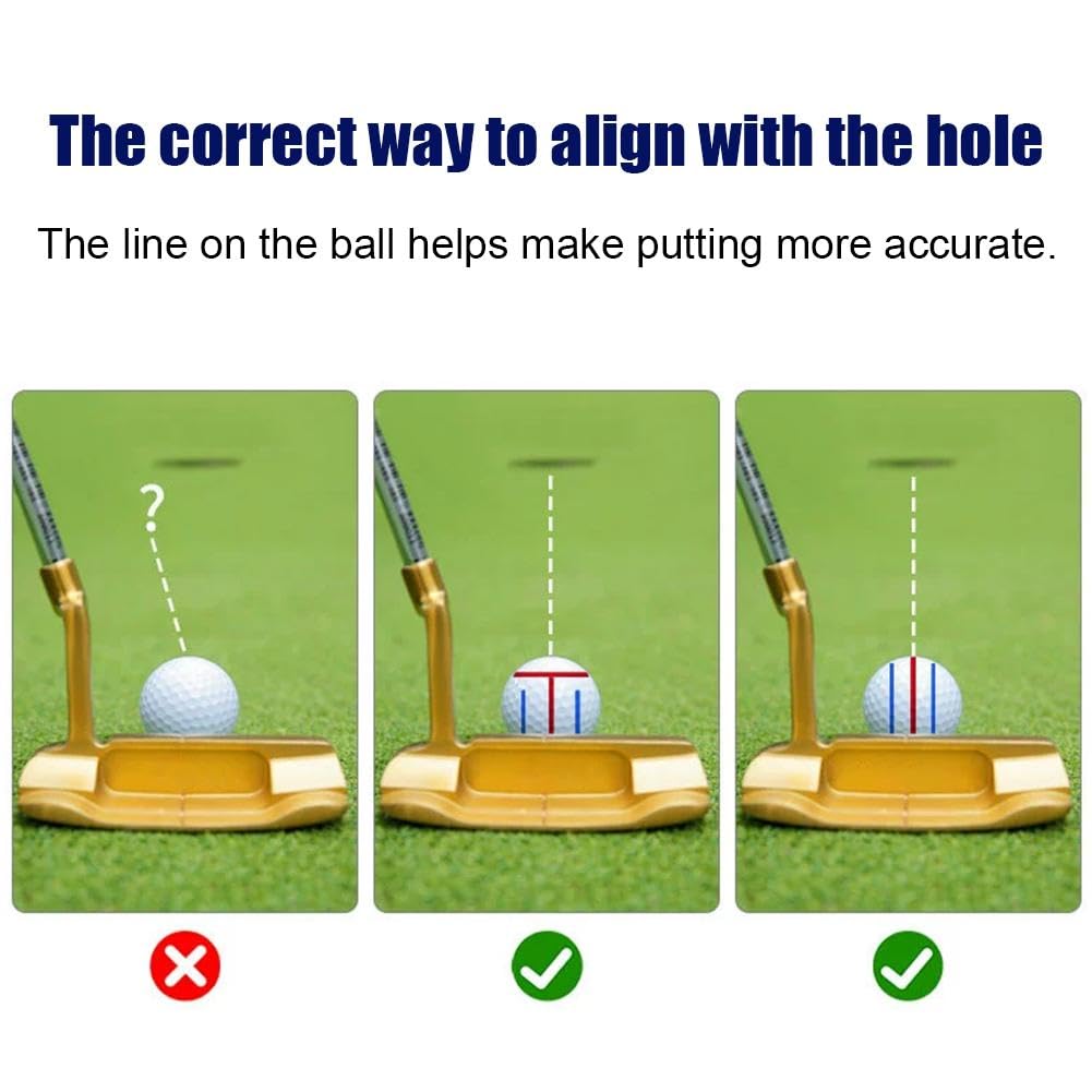 Golf Ball Marker Tool Lines Drawing Alignment Kit with 2 Color Waterproof Pen for Beginners