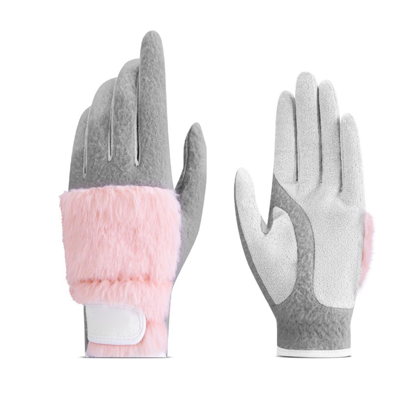 Guantes de golf para mujer, piel de conejo de imitación gruesa de felpa, cálidos, cómodos, antideslizantes (rosa, 21)