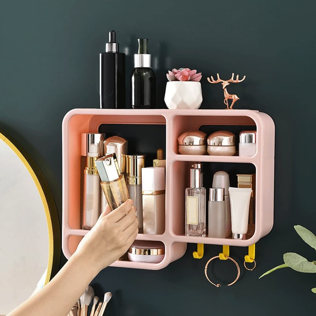 Make-up-Organizer, Kosmetik-Aufbewahrungsbox, Wandmontage, perforiert, kostenloses Badezimmer-Regal, Aufbewahrungsbox, Lippenstift, Hautpflegebehälter (D)