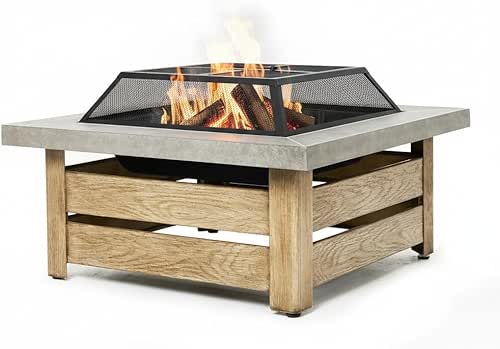 Firepits for Outside，Wood Burning Fire Pit with Wood-Grain Side Panels,Firepit