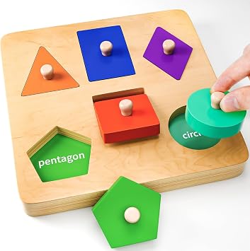 Wooden Shape Peg Puzzles for Toddlers 1 2 Year Old Boys Girls Gifts Montessori Toys for 1 2 Year Old Toddler Learning Activities - Shape Sorter & Color Match Baby Puzzles 12-18-24 Months