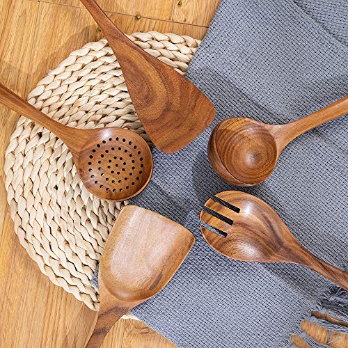 Utensílios de cozinha de madeira, colheres de madeira para cozinhar, colheres de madeira para panela