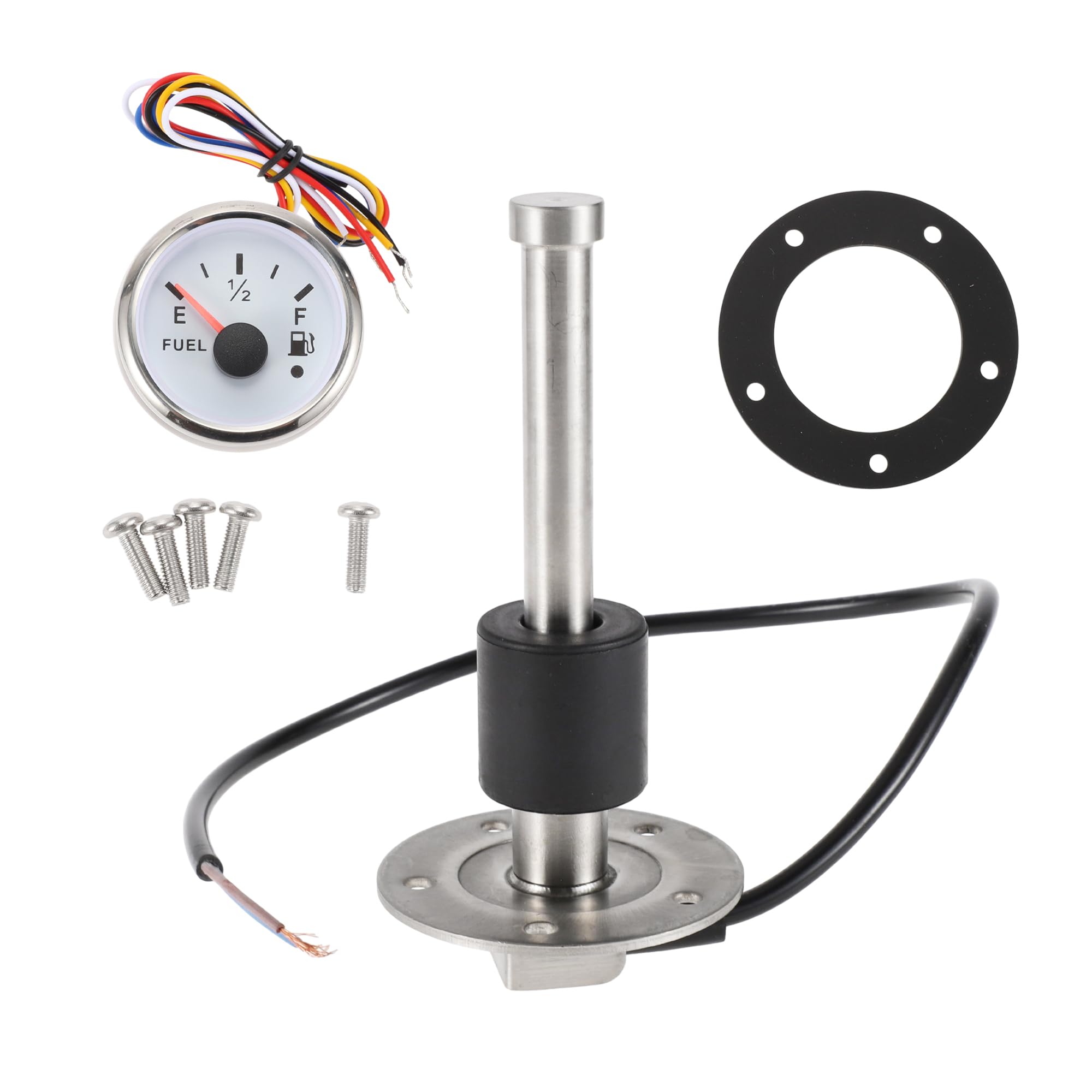A ABSOPRO 130mm Fuel Sending Unit and Gauge Kit 5.1" Boat Fuel Tank Sending Unit Fuel Water Level Sensor and Fuel Gauge for Boat Car Truck RV