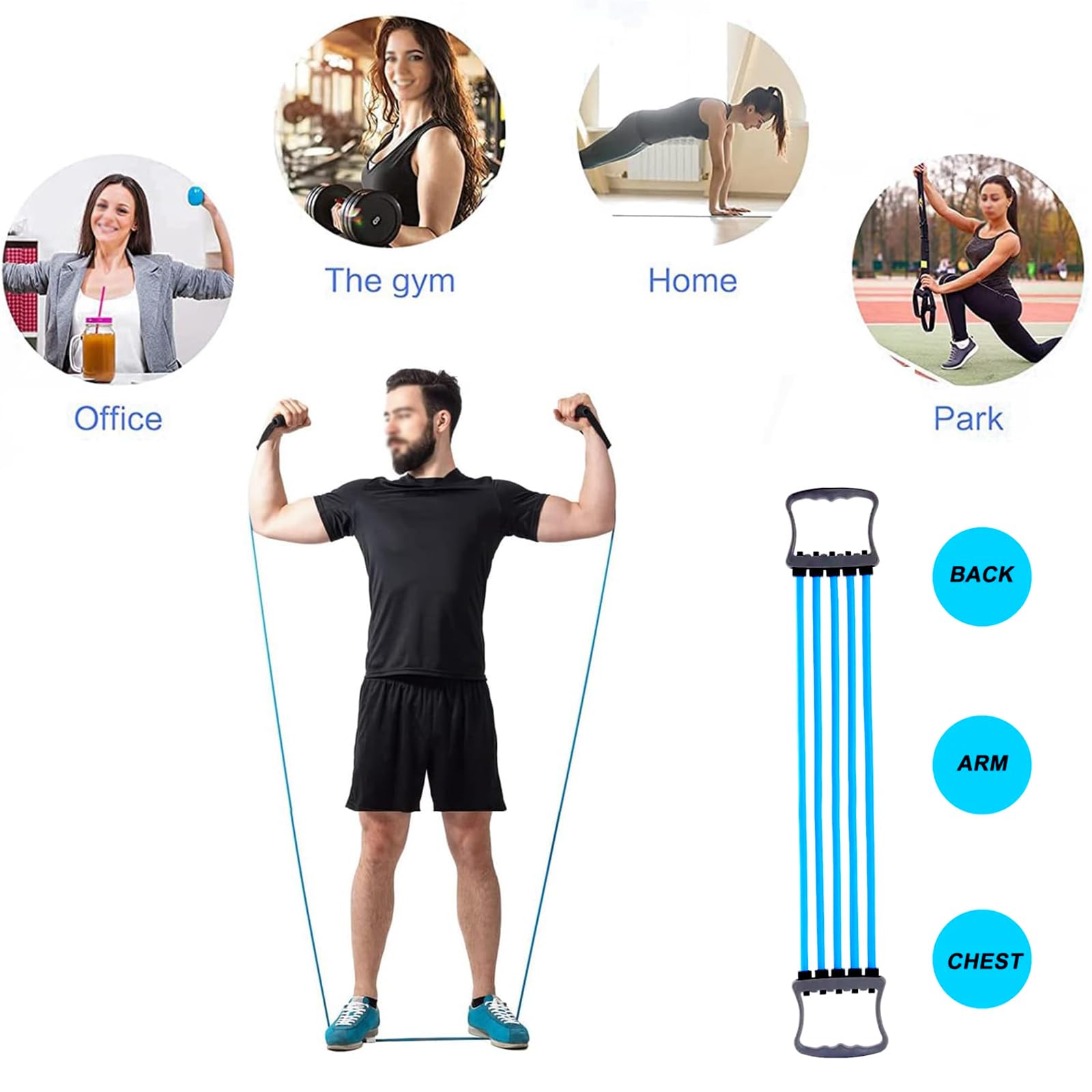 Sprężynowy trener klatki piersiowej męski przedłużacz fitness regulowany przedłużacz na klatkę piersiową do domu siłownia ramię ramię trening mięśni użycie (niebieski)