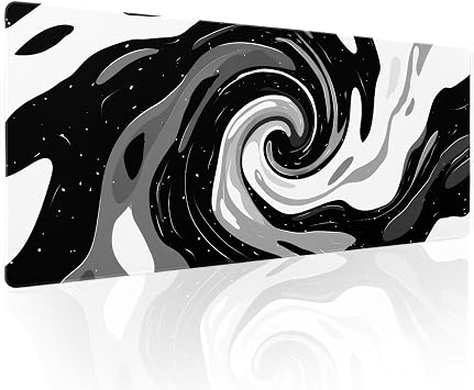 Black Gray White Gaming Mouse Pad XL Abstract Ink Swirl Waves Extended Large Mat Mousepad Desk Pad Non-Slip Rubber Base Stitched Edge Long Keyboard Pad for Computer,31.511.8 Inch