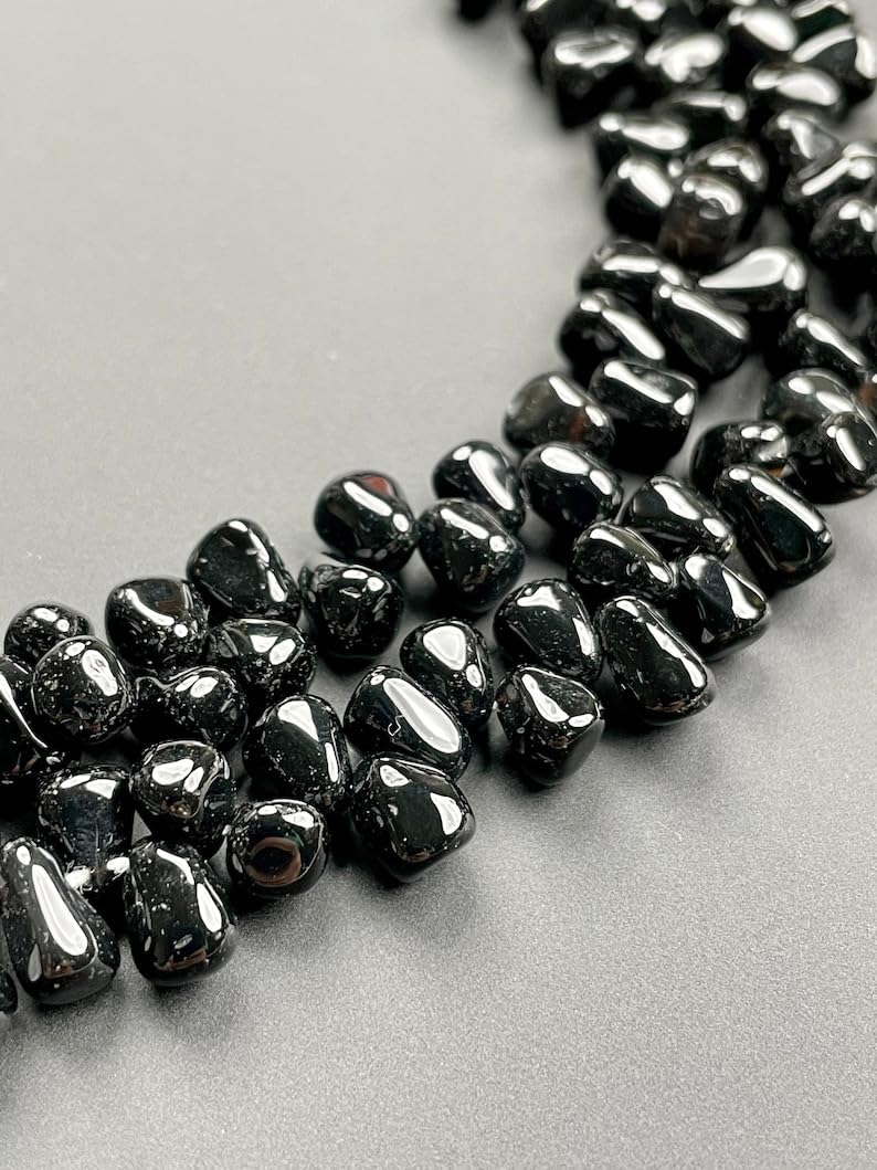 Perles onyx noir naturel en forme de larme pour création bijoux