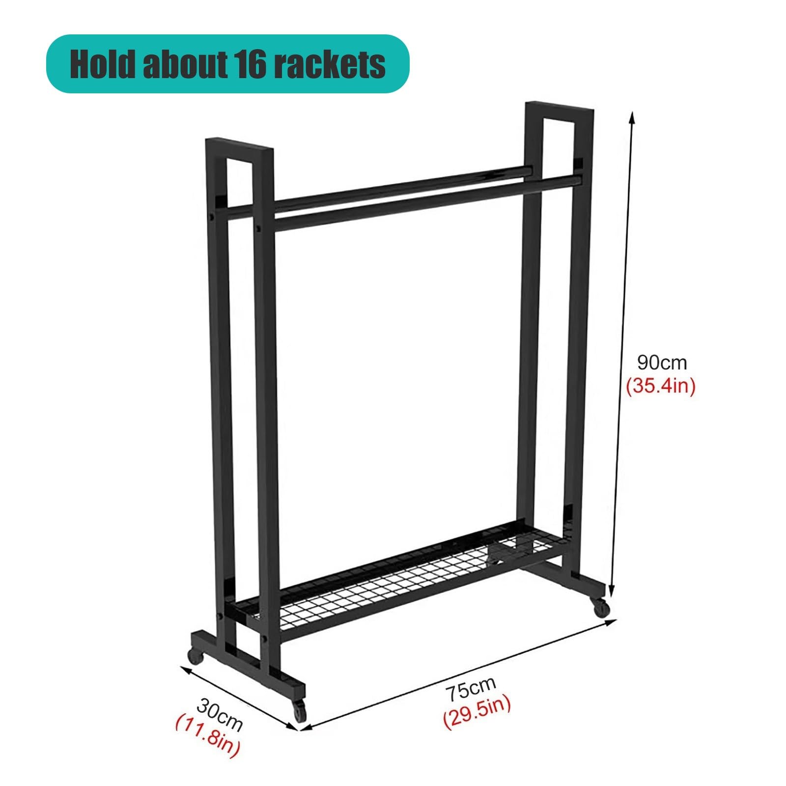 Estante Rodante Raquetas Pesado, Organizador Metal, Ahorra Espacio