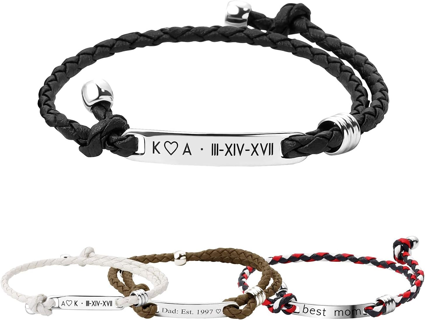 MignonandMignon Anniversary Personalized Couples Bracelet Men Women Leather Accessory Engraved Fathers Day Gift Graduation -MRBR