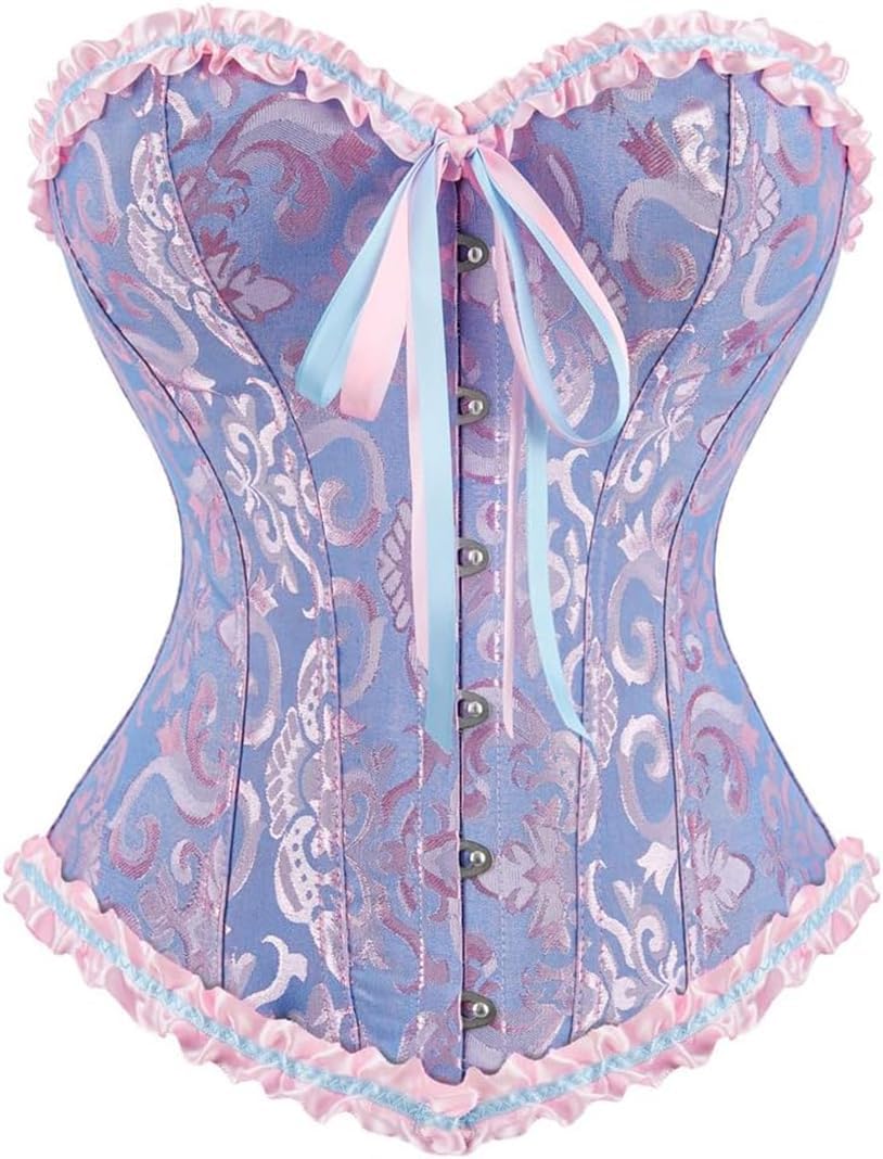 KSHUN Women's Corsets Lace Up Boned Overbust Corset Bustier Lingerie Satin Floral Bustier Bodyshaper Top S-7XL