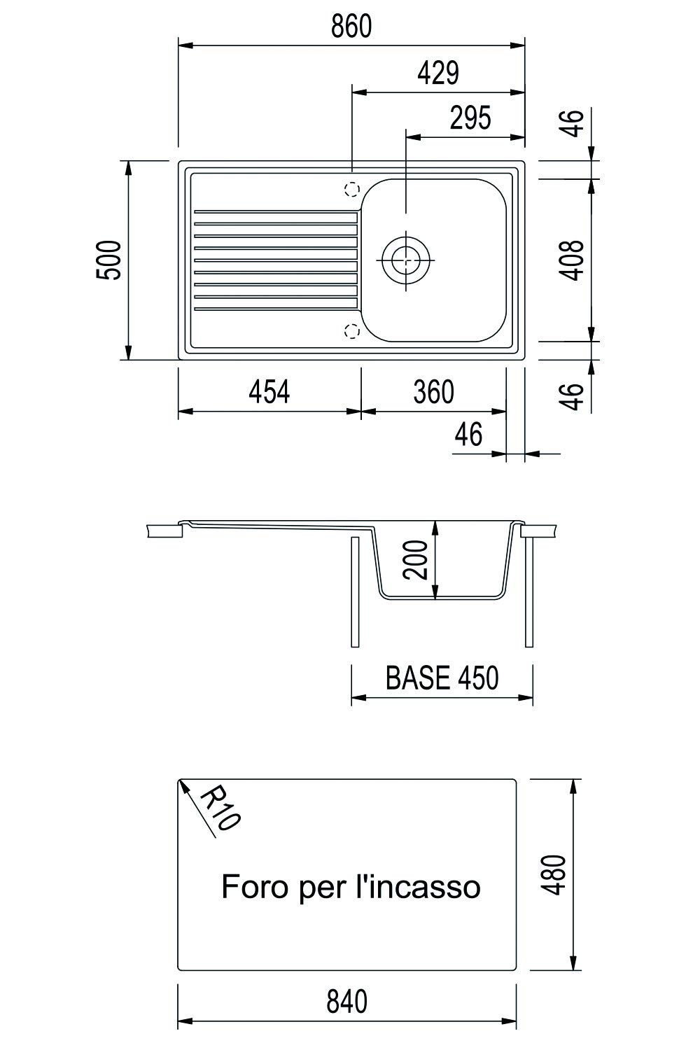 Lavello composito cucina Plados a una vasca più scolapiatti PL0861 (Bianco Polare)