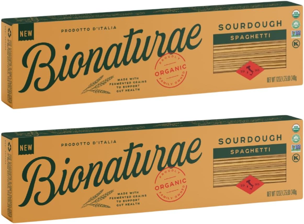 Bionaturae Spaghetti Pasta Noodles - Sourdough Pasta, Kosher Certified, High Protein, Non-GMO Verified, USDA Certified, Spaghetti Pasta Organic, Crafted in Italy - 12 Oz (Pack of 2)